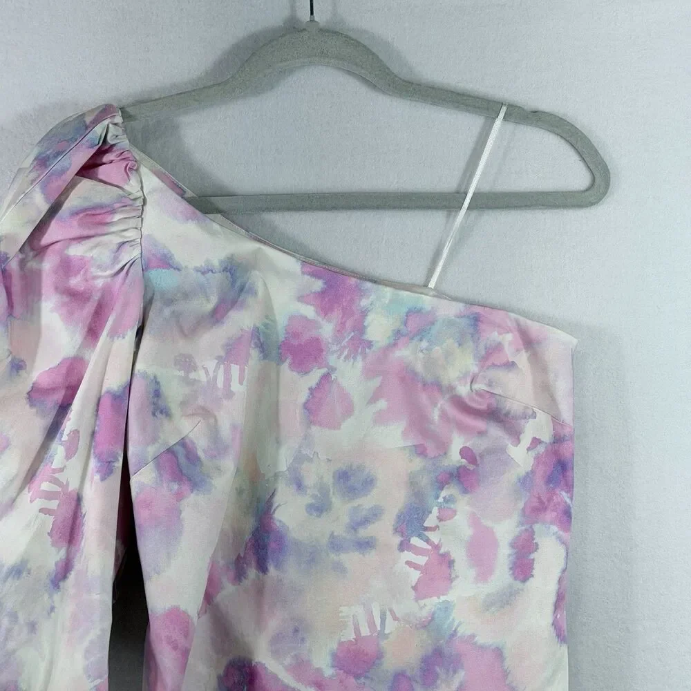 AIIFOS Pink Purple Watercolor One Shoulder Puff 3/4 Sleeve Top Blouse Size XS - Picture 4 of 11